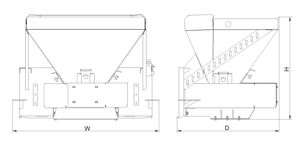 Esparcidor de Sal y Arena TGEC TG-HS8 – Dibujo CAD Esparcidor de Sal TGEC para Minicargadora – Conjunto de Tolva y Disco Esparcidor