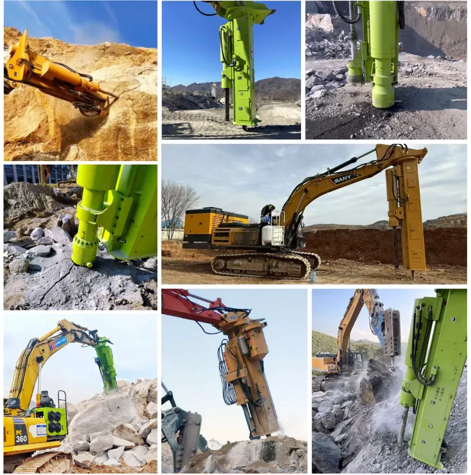 TGEC Integrated Rock Drill & Splitter – Product View TGEC Integrated Hydraulic Rock Drill & Splitter mounted on excavator, combining drilling and rock splitting in one attachment for quarrying and mining