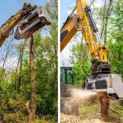 Excavator Drum Mulcher with Hydraulic Thumb